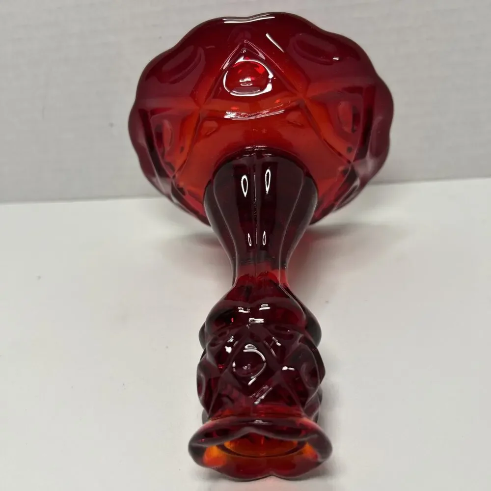 Vtg Viking Glass Ruby Red Diamond Quilted Taper 6